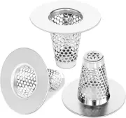 3PCS Bathroom Sink Drain Strainers, Stainless Steel Hair Catcher, Cone Shaped Fl