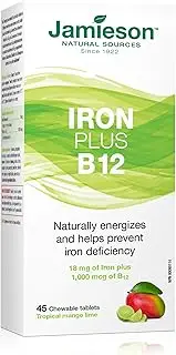 Jamieson Iron Plus B12 Mango Lime Chewable 45 Tablets