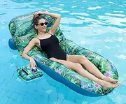 FindUWill Pool Floats Adult - Inflatable Large Pool Float Lounger with Cup Holder, Floating Pool Lounger Raft, Sunchill Tanning Float Pool Accessories Decor Floaties for Lake, Pool, Beach