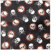 Skull & Crossbones Skull on Fire Black Poly Cotton 22"x22" Bandana