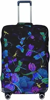 [CADREWY] Blue Dragonfly Print Travel Suitcase Cover Luggage Protector with Elastic Anti Scratch for Carry On, Black, X-Large
