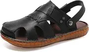 [CLSQLXYJZC] Casual Leather Sandals for Men, Summer Dual Purpose Breathable and Lightweight Closed Toe Slippers, Outdoor Adjustable the Heel Strap Beach Sandals