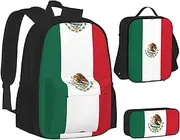 [ERCgad] Flag Of Mexico Print Canvas 3-In-1 School Bags Set Backpack Lunch Bag Pencil Case Combo For Men Women, Black, One Size