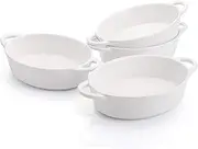 [Foraineam] 4 Pack 20 Ounce Porcelain Ramekins with Double Handles Oval Creme Brulee Souffle Baking Dishes