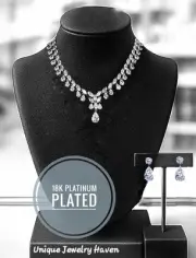 18k Platinum Plated Luxury Fringe Necklace & Earrings Set Lab-Created Swarovski