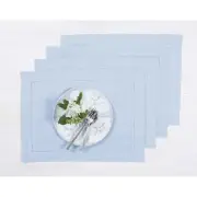 Solino Home Pure Linen Placemats 14 x 19 Inch Set of 4 and 6 - Classic Hemstitch