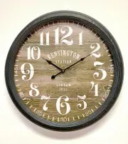 Clock : 62cm (24") Large Analog Black Metal Frame Wall Clock - Brown
