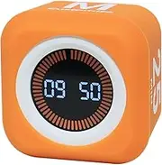 Rotating Pomodoro Visual Cube Timer 5, 25, 10 50 Minutes Preset, Desk Productivity Flip Timer w/Detachable Silicone Cover, Gravity-Sensing Custom Countdown for ADHD Study Work Kitchen School(Orange)
