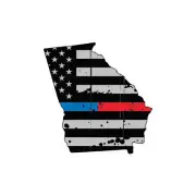 Distressed Thin Blue Red Line Georgia State Shaped Subdued US Flag Sticker