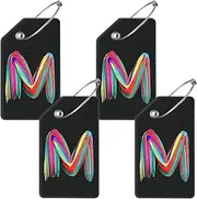 [BestEioyo] 4 Pack Initial Luggage Tag for Suitcase, Colored Letter Silicone Bag Tags Identifiers Privacy Cover ID Label with Durable Steel Loop for Women Men Kids Girls Travel, Letter M