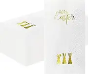 SietDESEO 50 Pieces 3-ply Easter Napkins Disposable 13 x 15.7 Inches Gold Foil Guest Bathroom Napkins Paper Napkins Disposable Hand Towels for Bathroom Kitchen Spring Party Easter Dinner Napkins