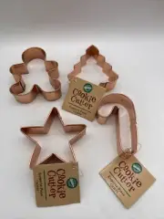 4 NEW Tags Wilton Copper Plated Christmas Cookie Cutters Candy Cane/Tree/Star 3”