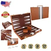 Engaging 15-Inch Backgammon Set in Premium Leather - Perfect for Strategy Lovers