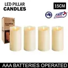 4x Large Flameless LED Pillar Candles Battery Operated Flickering Candle Safe AU