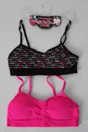NEW Lot 2 Sweet n Sassy Girls Padded Bras Size S / M Black Pink Love Underwear