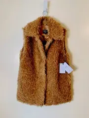 Ugg Tammie Faux Fur front snaps closure long vest camel brown NWT size M $168.00