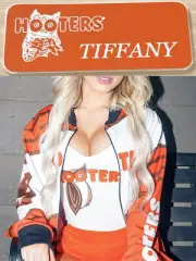 ~NEW~ TIFFANY HOOTERS Girl Uniform Collectible Pin Badge Tag Orange NAME TAG