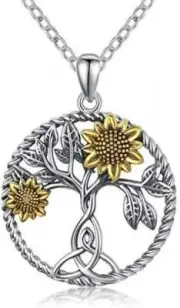 Tree of Life Pendant Sunflower Necklace 925 Sterling Silver Celtic Knot Necklace