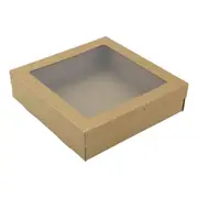 3pk Large Square Kraft Grazing Box with Window Lid (280x280x80mm)