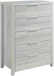 Tallboy with 5 Storage Drawers Natural Wood Like MDF in White Ash Colour