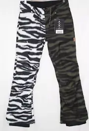 DC Shoes Women's Snowboard Pants Large Viva 15K Waterproof Zebra White Green