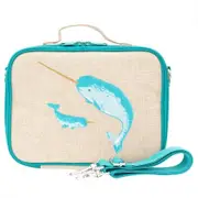 SoYoung Raw Linen Insulated Lunch Box - Teal Narwhal