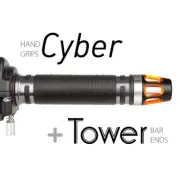 KiWAV Motorcycle Cyber Grips Dark Gray with Tower Bar Ends Orange/Silver