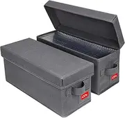 Upgrades CD Storage Box - Perfect CD Case Storage Solution, Stackable CD Organizer with Lid, 2Pack CD Holder 14.37 x 5.5 x 6.3 Inches - Holds 70 Jewel Cases - Grey
