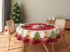 Traditional Red White Printed Christmas holiday tablecloth. Round square rectang