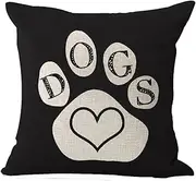 Best Dog Lover Gifts Cartoon Dog Paw Prints Sweet Warm Sayings I Love Dogs Black Background Cotton Linen Throw Pillow Case Cushion Cover Home Office Decorative Square 18 X 18 Inches