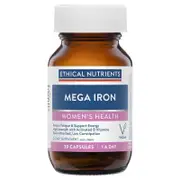 Ethical Nutrients Mega Iron with B Vitamins, High Absorption, 30 Vegan Capsules