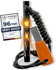 Camping Flint and Steel Fire Starter, 10x100mm (0.4x4in) Ferro Rod, HSS Striker, Paracord, Waterproof Outdoor Survival Kit aZengear