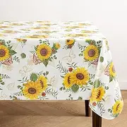 Elrene Home Fashions Sunflower Season Vintage Floral Water- and Stain-Resistant Vinyl Tablecloth with Flannel Backing, 60 Inches X 102 Inches, Rectangle
