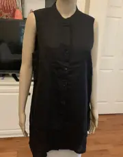 NWT Eileen Fisher Black Organic Handkerchief Linen Mandarin Collar Shirt Sz. M/M