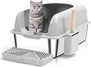 Paxyeet Extra Large Stainless Steel Cat Litter Box with Lid, XL Metal Litter Pan Tray, High Wall Sides Enclosure, Non-Sticky, Anti-Leakage, Easy Cleaning for Large Cats