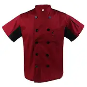Red Unisex Mesh Sleeve Chef Coat Jacket Restaurant Hotel Cook Short Uniform