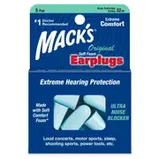 Mack's Original Soft Foam Earplugs 5 Pair Noise Reduction Rating 32db