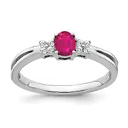 Solid 14k White Gold Oval Simulated Ruby and CZ Ring