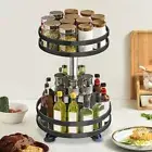 2 Tier Lazy Susan Spice Rack Metal Rotate Height Adjustable Seasoning Organizer