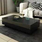 Modern Coffee Table 4-Drawer Storage Shelf High Gloss Wood Living Room Furniture - Black