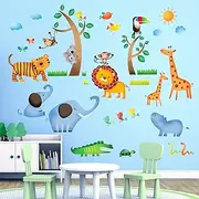 DECOWALL DS9-1206 Wild Jungle Animals Kids Wall Stickers Wall Decals Peel and Stick Removable Wall Stickers for Kids Nursery Bedroom Living Room