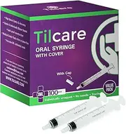 3ml Oral Dispenser Syringe with Cover 100 Pack by Tilcare - Sterile Plastic Medicine Droppers for Children, Pets & Adults – Latex-Free Medication Syringe Without Needle - Syringes for Glue and Epoxy…