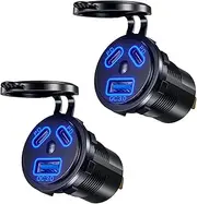 12V Type C USB Outlet Quick Car Charger Socket Dual Port Type C Fast Charger Socket Power Waterproof 12V / 24V Marine Boat Motorcycle Truck(2Pack)