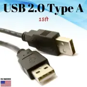 15ft USB 2.0 Type A Male to A Male Black Cable - High Speed Data Transfer