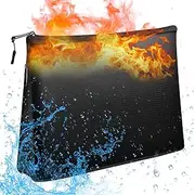[Generic] Fireproof Safe Money Bag Fire and Water Expandable Document Bag File Folder Storage Pouch Holder with Zipper Larger Space for A4 File Documents Cash Jewelry Passport and Valuables