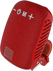 Speaker, Waterproof Wireless Handlebar Speaker with FM Radio, Support Dual Pairing, Hands Calls, Outdoor Speaker for Riding, Hiking, Beach, Golfing (Red)