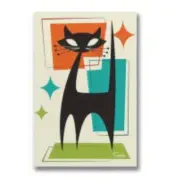 MCM Atomic Cat Canvas Art Print 12×18" Mid Century Modern 50s-60s Geometric Gift