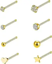 [QXXPVV] 8Pcs 20G Nose Studs Rings Nose L shaped Stud Nose Screw Studs Rings Surgical Steel Piercing Jewelry for Women Men(8pcs L shaped Gold)