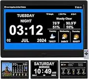 FEYBYLA Digital Calendar Clock with Day and Date Alarm, Weather Temperature, Humidification, Dementia, Alzheimer's, Elderly, Dimmable, Automatic, 8 Alarm Options (10.1 inch