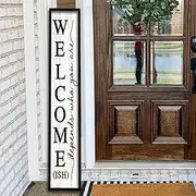 Welcome-ish Sign for Front porch Standing 45"X9" Wooden Frame Large Outdoor Welcome Tall Vertical Funny Signs Decor for Modern Rustic Farmhouse Home Outside Door Wall Decorations (Black)